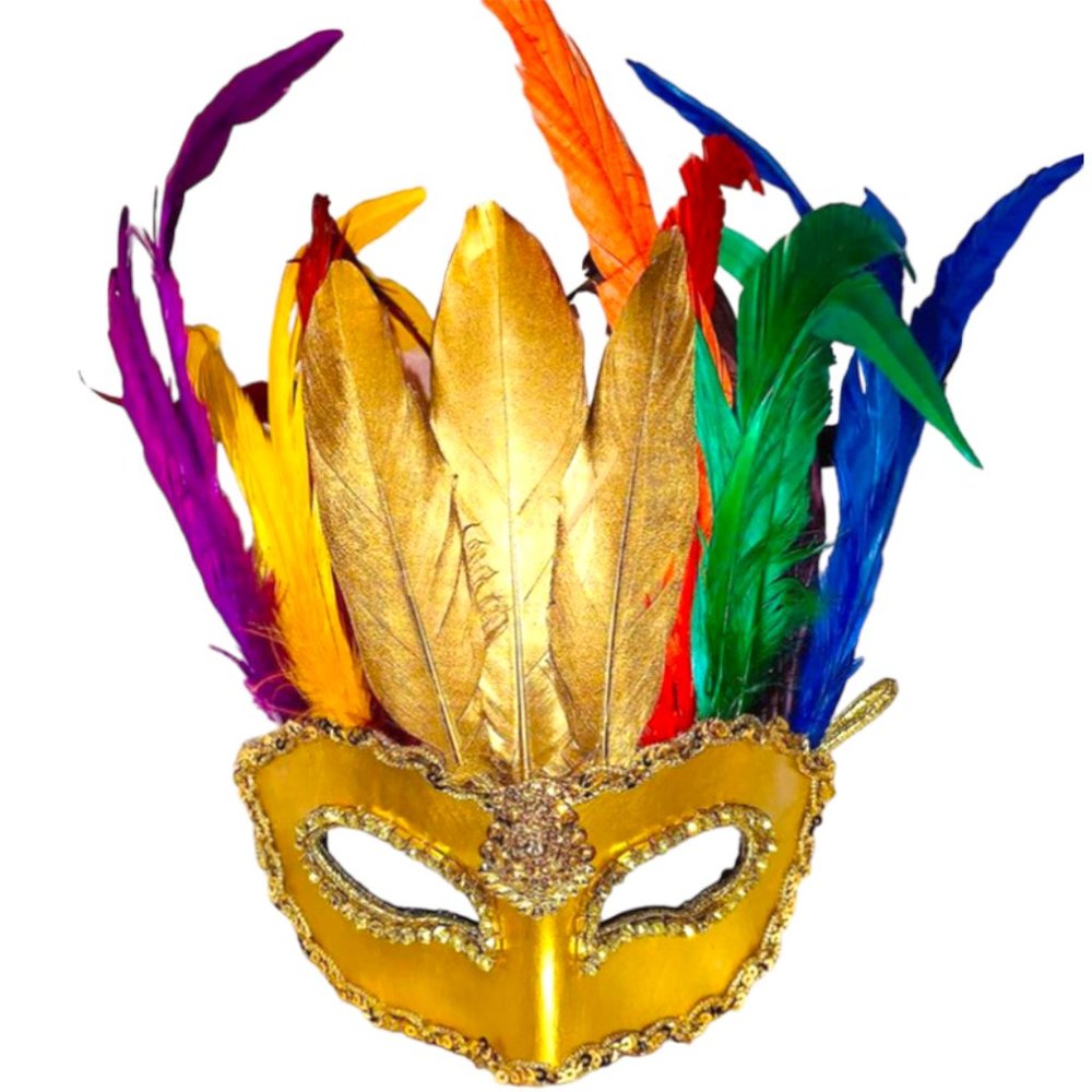 Oya Gold Mask with Rainbow feathers